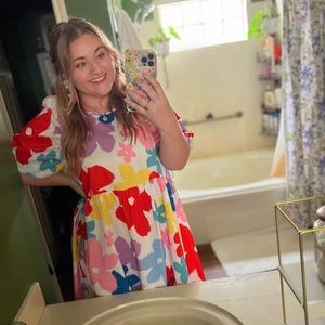 Multicolored Floral Babydoll Dress 2X